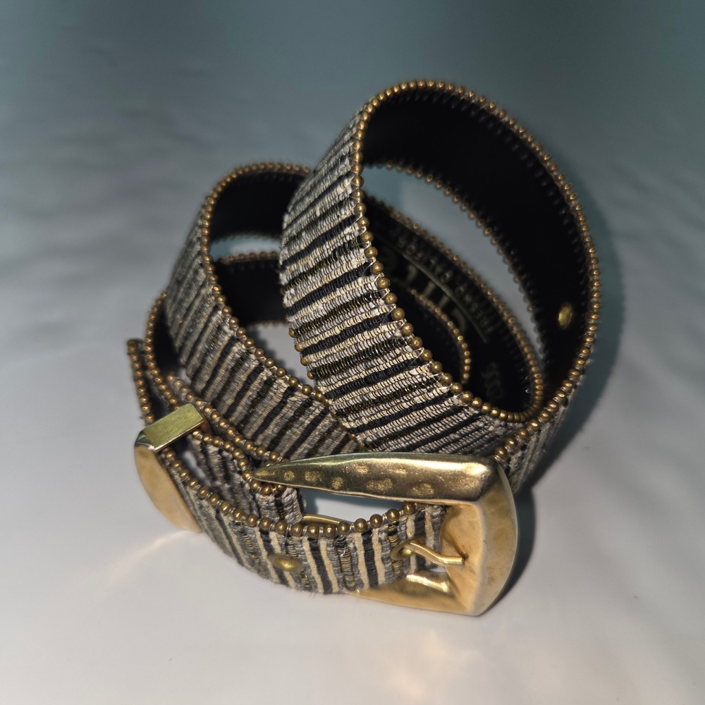 Elite Fresno California Belt Womens Medium Gold Black Metallic Woven Beaded Boho